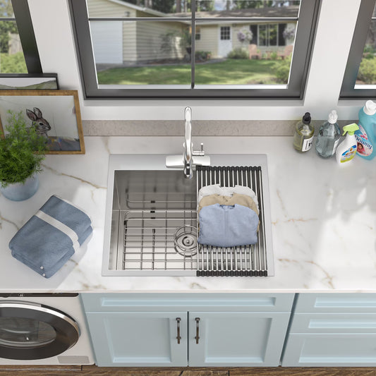 22 Laundry Sink Drop In - Fulorni 22"x22" Laundry Utility Sink Drop In Topmount 16 Gauge Stainless Steel 12 Inch Deep Single Bowl Above Counter Square Utility Laundry Room Sink Basin