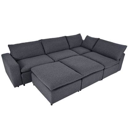 Harper & Bright Designs Convertible Modular Sectional Sofa with 2 Removable Ottomans & Pillows, Large U Shape Cloud Couch with Reversible Chaise for Living Room, Grey
