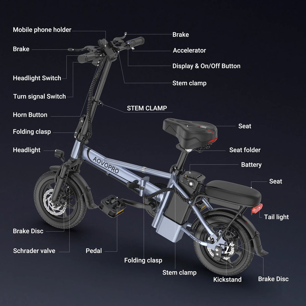 AOVOPRO EB60 Electric Bike 500W 48V, 14' Mini Ebike for City Commuter, Folding Electric Bicycle for Adult with Two Seats UL2849