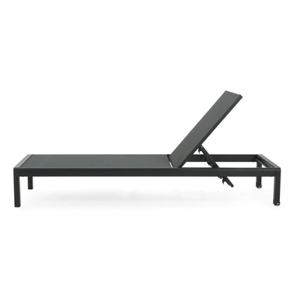 Outdoor Aluminum Mesh Chaise Lounges with Wheels and Adjustable Backrest, Black, Set of 2