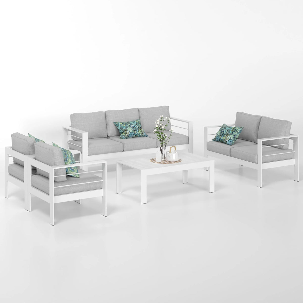 CozyHom 5 Pcs Outdoor Patio Aluminum Furniture Sofa Sets, Outside Patio Conversation Couch Sets With Table&Cushions for Garden Porch, Gray