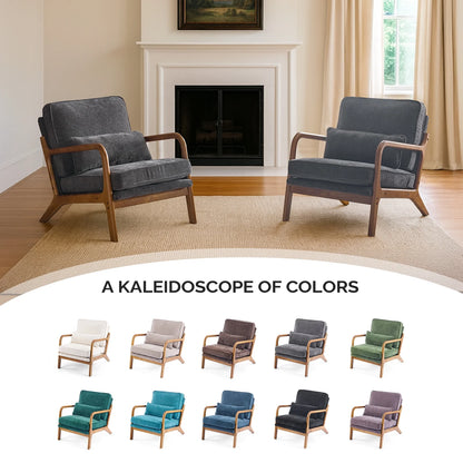 Ktaxon Accent Chair Corduroy Upholstered Armchair, Reading Club Chair with Pillow and Solid Wood Frame for Living Room Bedroom Furniture Off White