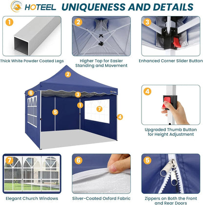 SANOPY 10' x 20' Pop up Canopy Party Tent with 6 Removable Sidewalls, Wave Eave Outdoor Waterproof Patio Gazebo Tent with Carry Bag, Backyards Camping Picnics, Black