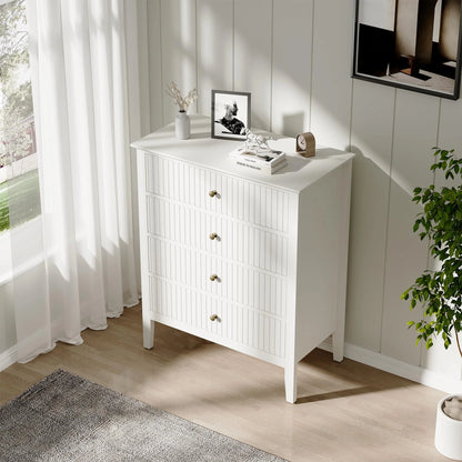 Heynemo Beige 6 Drawer Dresser, Fluted Modern Wood Chest