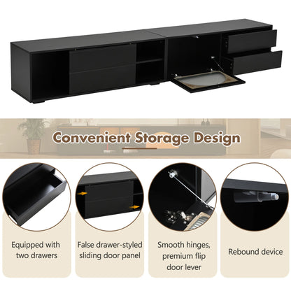 2-in-1 TV Stand for TVs up to 100", Entertainment Center with LED Light and 2 Drawers, Free-Combination TV Console Table with Sliding Door for Living Room, Black