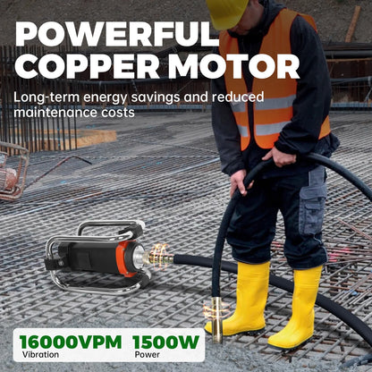 16,000 VPM Concrete Vibrating Tool, Concrete Vibrating Tool Equipped With 14.75FT Steel Vibrating Rod And Stainless Steel Roll Cage, Suitable For Removing Bubbles From Construction Cement