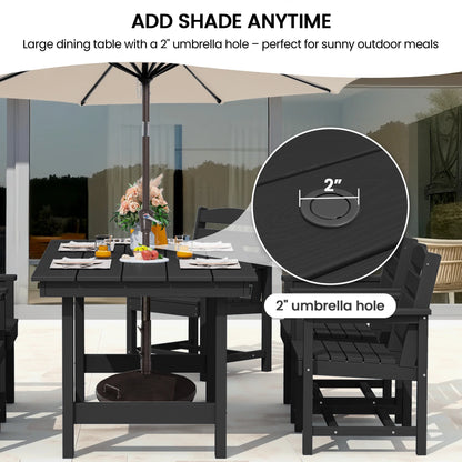KINGYES 7-Piece Outdoor Dining Set, HDPE Patio Table and Chairs with Umbrella Hole, Gray