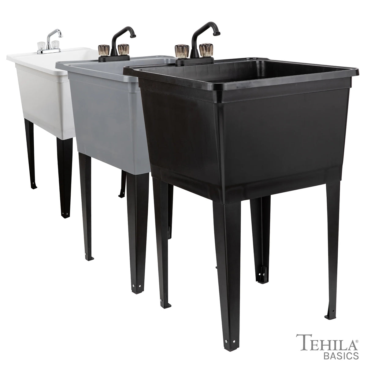 Tehila Freestanding Black Utility Sink with Black Faucet for Laundry Room