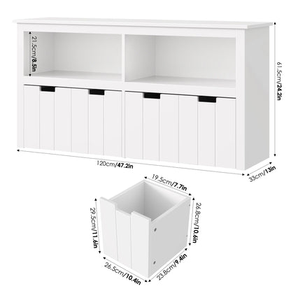 Homfa Kids Toy Storage with 4 Drawers, Cubes Storage Bin with Shelves and Wheels for Kids Living Room, White