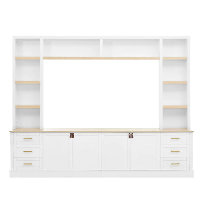 Euroco 102.3"W Farmhouse 4-Piece Entertainment Center Wall Unit with Adjustable Shelf, Modern Large TV Stand with Bookshelves
