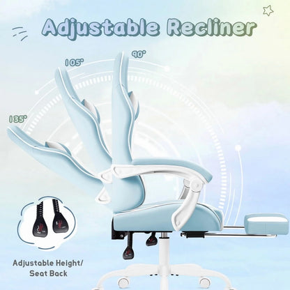 Lacoo PU Leather Gaming Chair Massage Ergonomic Gamer Chair Height Adjustable Computer Chair with Footrest & Lumbar Support, White