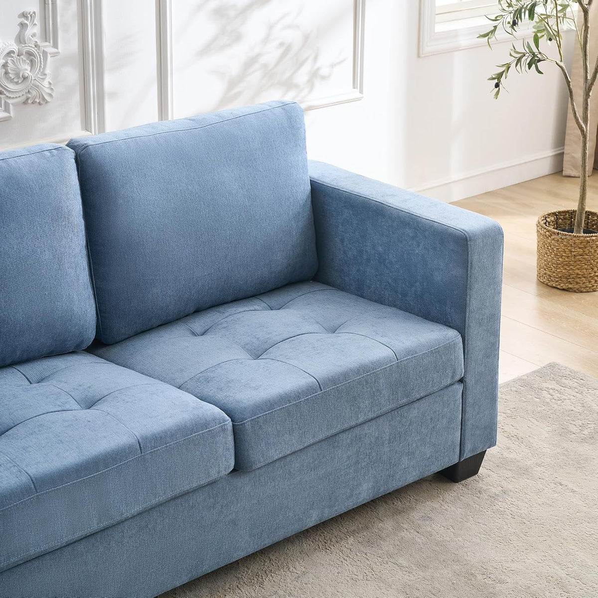 GarveeHome 3 Seat Sofa Couch, 89" Modern Sofa with Armrests, Comfy Couch Sofa with Extra Deep Seat Couches for Living Room Bedroom Apartment and Office, Chenille Beige