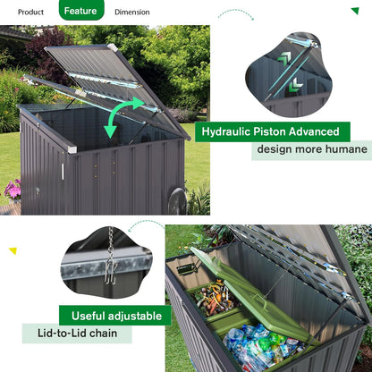 AECOJOY 46 Cu ft. Outdoor Horizontal Storage Shed Wastebasket Enclosure Container Metal Garbarge Shed in White