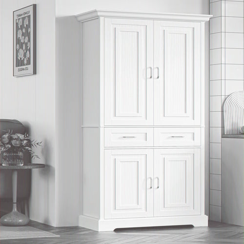 Homfa 70.9'' Tall Kitchen Pantry with 4 Doors, 2 Drawer Modern Freestanding Storage Cabinet for Dining Room Living Room, White