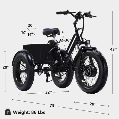 YEBEI Electric Tricycle for Adults Folding E-Trike Motorized Tricycle Electric 3 Wheels Trike Powerful 500W Motor Electric Tricycle 48V15AH Lithium Battery Max 20MPH 20*4.0” Fat Tire Orange