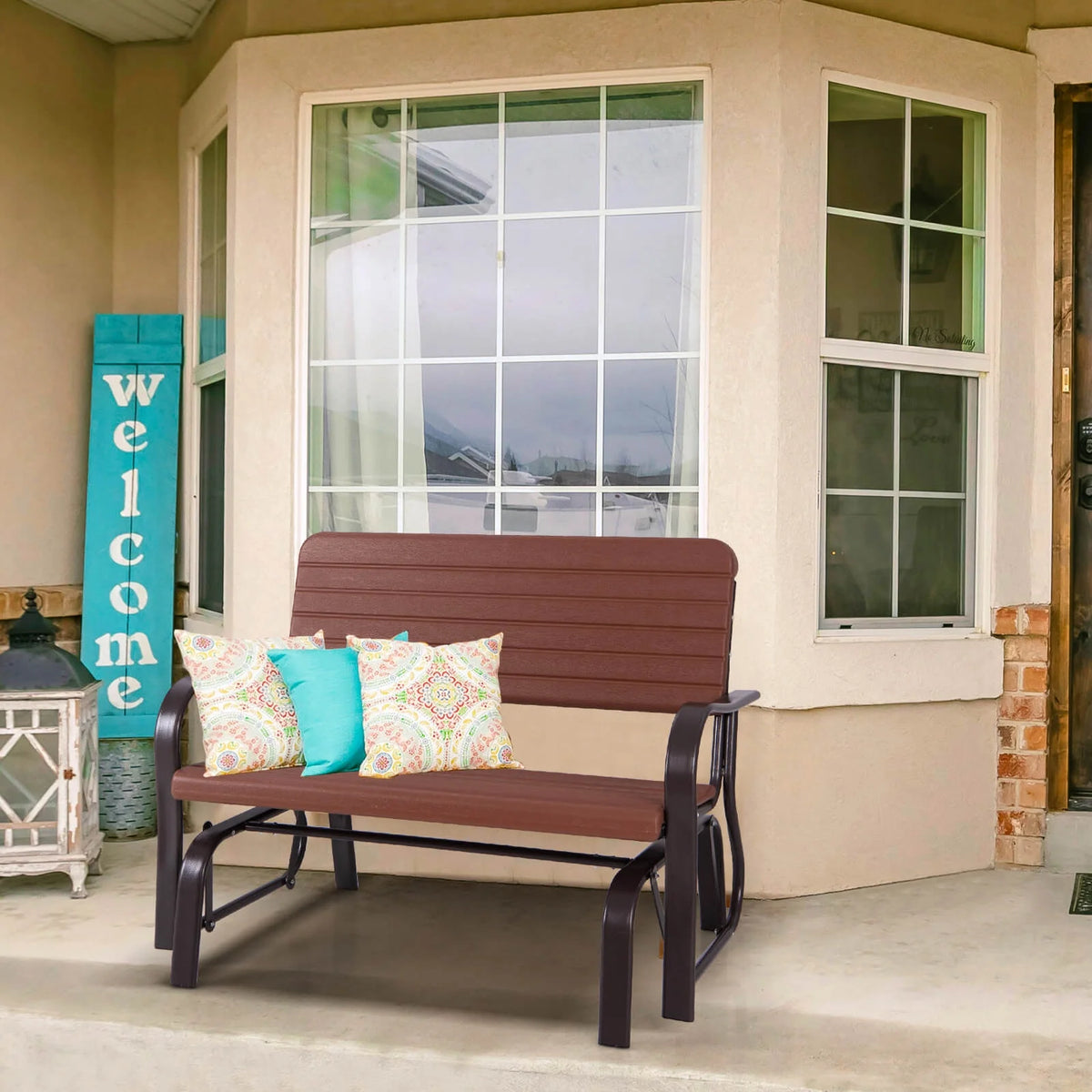 Costway Outdoor Patio Swing Porch Rocker Glider Bench Loveseat Garden Seat Steel