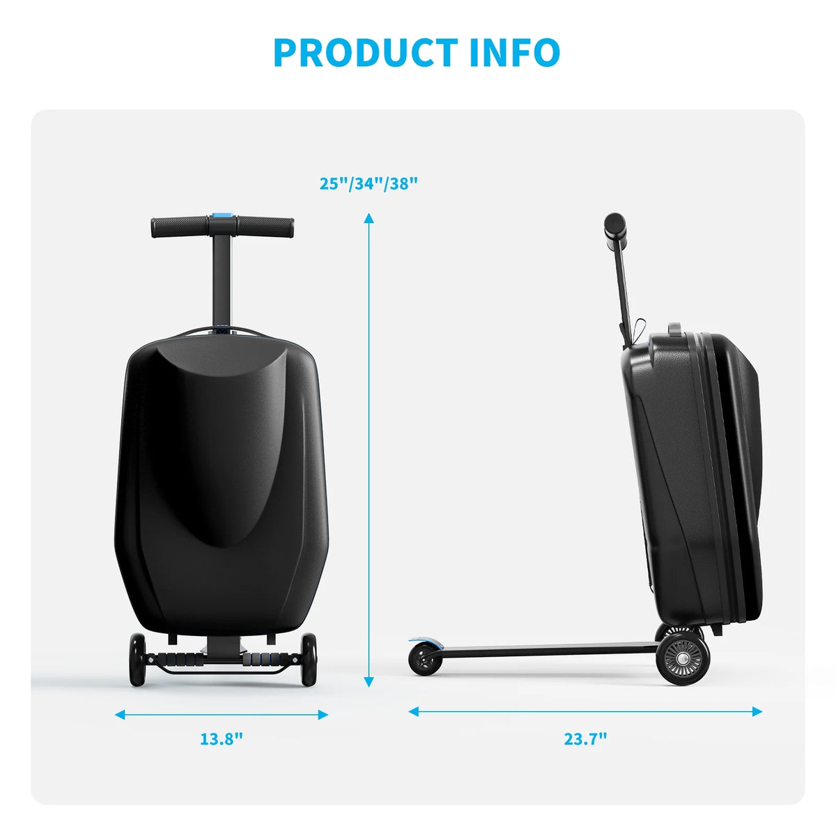 TABU Scooter Luggage for Kids & Adults, Carry on Luggage with Wheels for Kids Ages 6-15,Blue