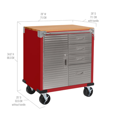 Seville Classics UltraHD® Heavy Duty Rolling Cabinet Workbench Table w/ Solid Wood Top, Workstation for Garage, Office, Workshop, Granite, 1-Door, 4-Drawer (28" W x 25" D)