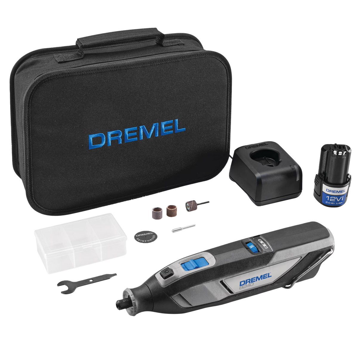 Dremel 8240/5 12V-Cordless Variable Speed Rotary Tool, 2Ah Li-Ion Battery with 5 Accessories, & Dremel Soft Case