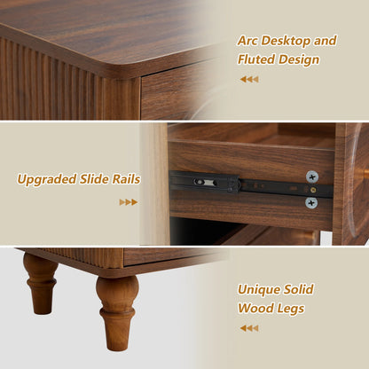 YOCWO 3 Drawer Nightstand, Classic Chest of Drawers with Arc Edge, Walnut