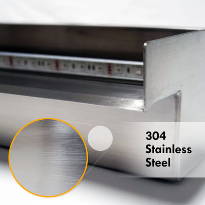 Half Off Ponds Steel Elegance Stainless Steel Spillway, 24 in., 304 SS, 1.5 in. Back Inlet, for Wet Walls & Formal Falls