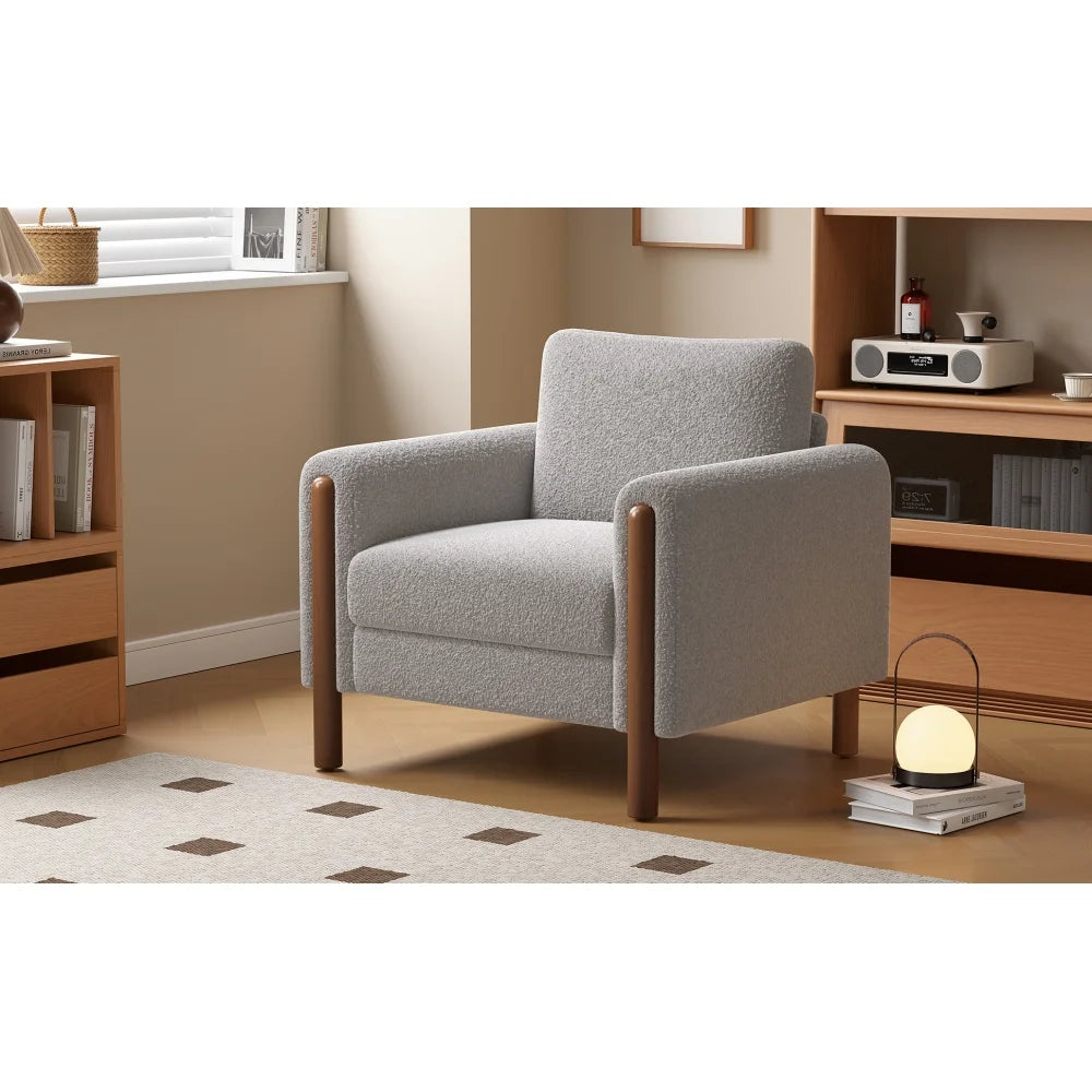 Oversized Accent Chair, Upholstered Living Room Chairs Single Sofa Chair with Walnut Legs, Curved handrail, Green