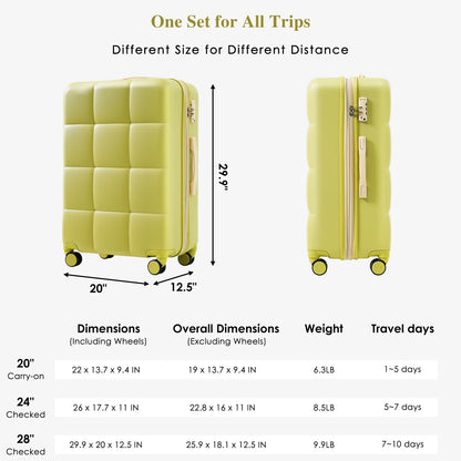3 Piece Luggage Set , 20/24/28 inches Suitcase Set , ABS Hardshell Expandable Luggage Sets with TSA Lock,20-inch with USB Port, Carry On Luggage for Men Women, Pink