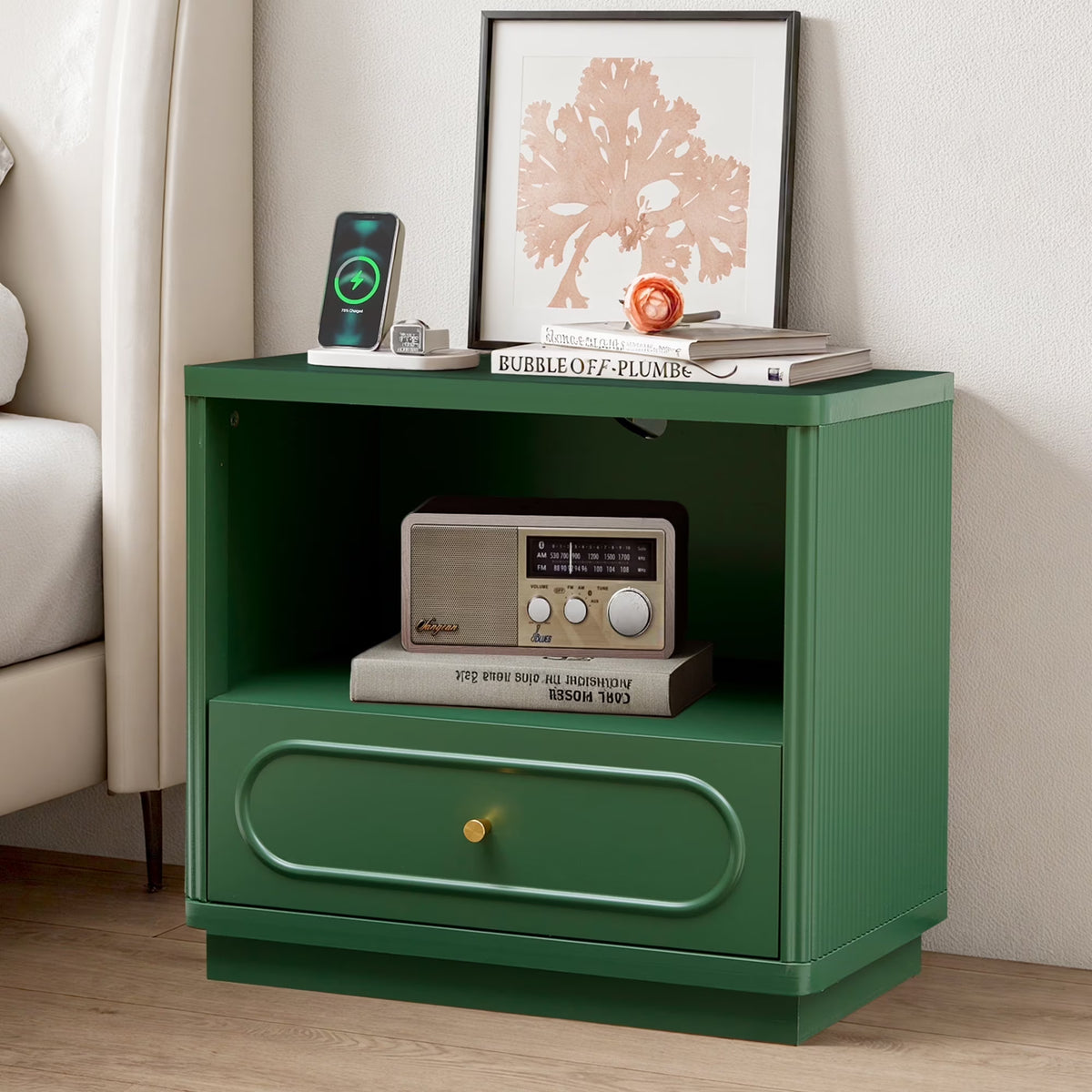 YOCWO 3 Drawer Nightstand, Classic Chest of Drawers with Arc Edge, Walnut