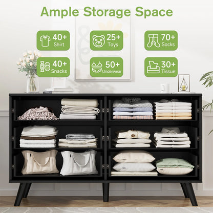 Planntonneo Boho Fluted 6 Drawer Dresser, Wooden Chests for Bedroom