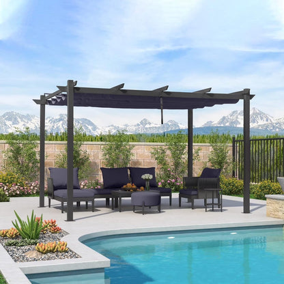 PURPLE LEAF Outdoor Retractable Pergola with Sun Shade Canopy 10' x 13' Patio Aluminum Pergola Shelter for Backyard Deck Garden Modern Metal Grape Trellis Pergola, Beige