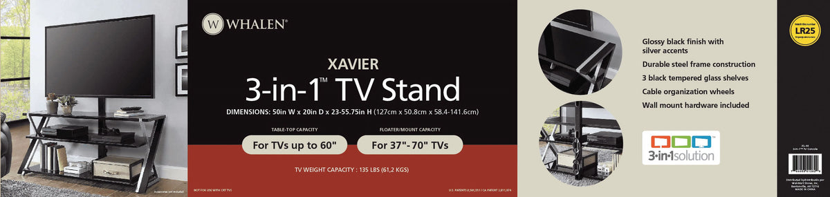 Whalen Xavier 3-in-1 Television Stand for TVs up to 70", Black