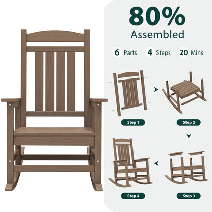 KINGYES HDPE Outdoor Rocking Chairs Set of 2,HDPE Patio Rocker for Porch,Black