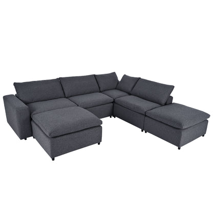 Harper & Bright Designs Convertible Modular Sectional Sofa with 2 Removable Ottomans & Pillows, Large U Shape Cloud Couch with Reversible Chaise for Living Room, Grey