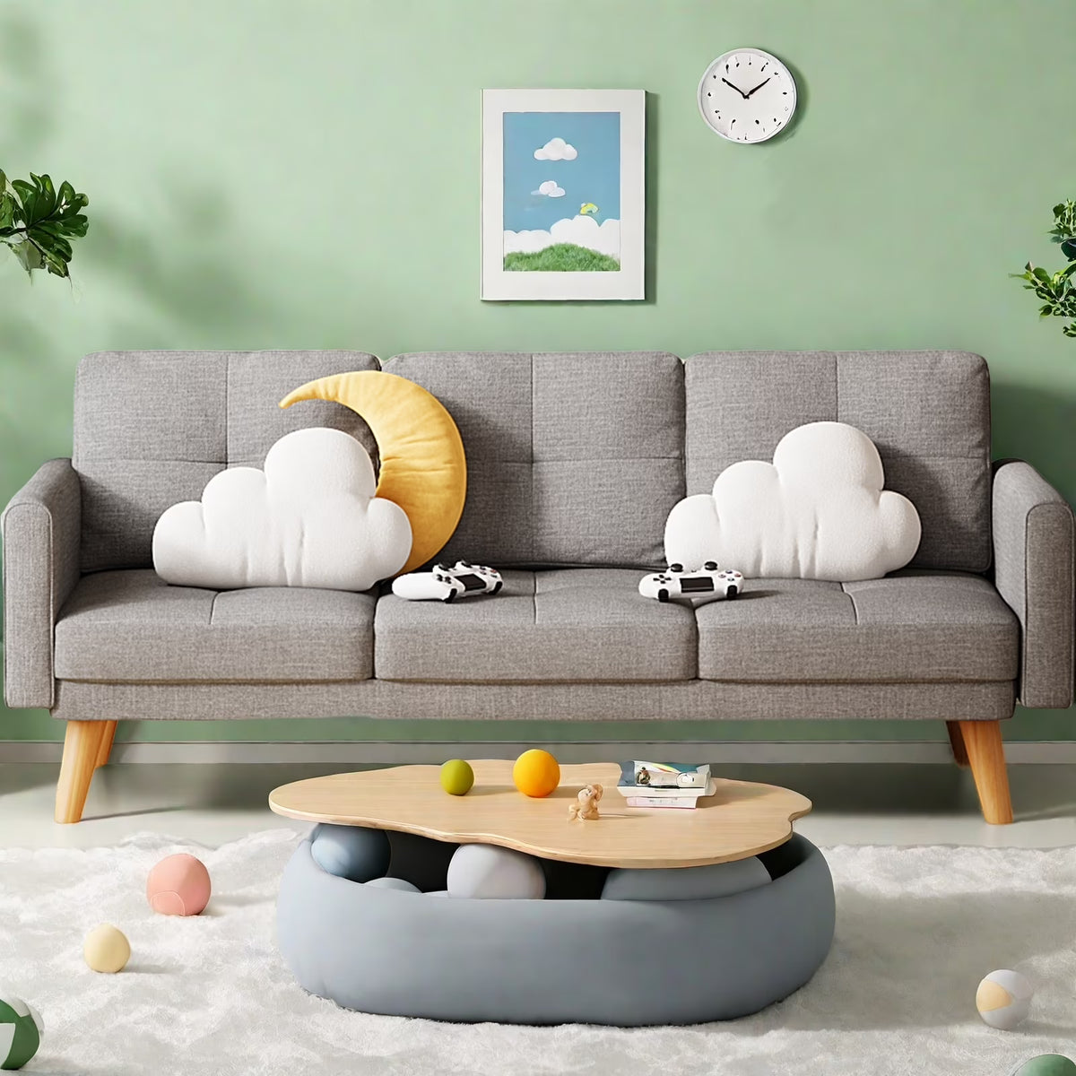 Lofka Sofa Couch with Large Storage Pockets and Soft Seats,Modern Loveseat Sofa for Apartment, Office, Bedroom,Deep Gray
