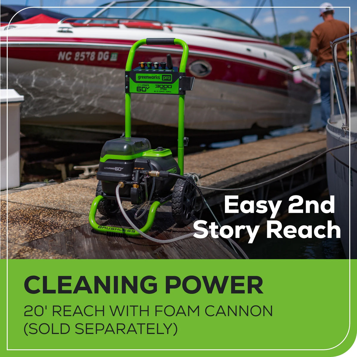 Greenworks 3000 PSI at 2.0 GPM 60 V Battery-Powered Cold Pressure Washer