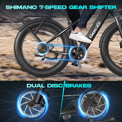 Gocio Electric Bike, 26"x4.0" Fat Tire E-Mountain Bike, Peak 1000W Motor, 28MPH 48V 15Ah Battery Removable Ebike for off Road, Sand, UL2849
