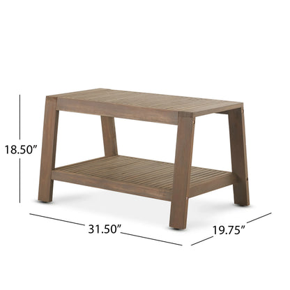 Wilcox Outdoor Acacia Wood Loveseat and Coffee Table Set with Cushions, Grey, Dark Grey