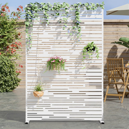 MAYEERTY 72 �� 47in Outdoor Privacy Screen with Stand Metal Balcony Decorative Screen, Black