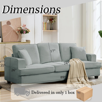 Korser 89" Chenille Sofa 3 Seater Couch with Extra Upholstered Deep Seats for Living Room,Removable Cover,Beige