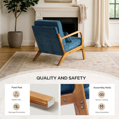 Ktaxon Accent Chair Corduroy Upholstered Armchair, Reading Club Chair with Pillow and Solid Wood Frame for Living Room Bedroom Furniture Off White
