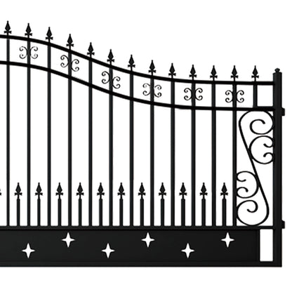 Outdoor Dual Swing Wrought Iron Gate for Driveway, Security Gate, Outdoor Fence Gate, Vienna Style for Yard, Backyard Patio�� 20'Star��