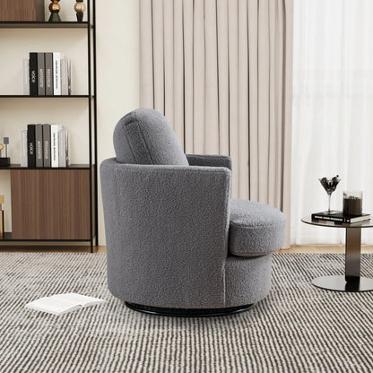 CCBUY 31.9"W Swivel Barrel Chair, Swivel Accent Chair Sherpa Chair with Plump Pillow, Comfy Round Accent Chair for Living Room, Swivel Round Chair with Detachable Cushion, Gray
