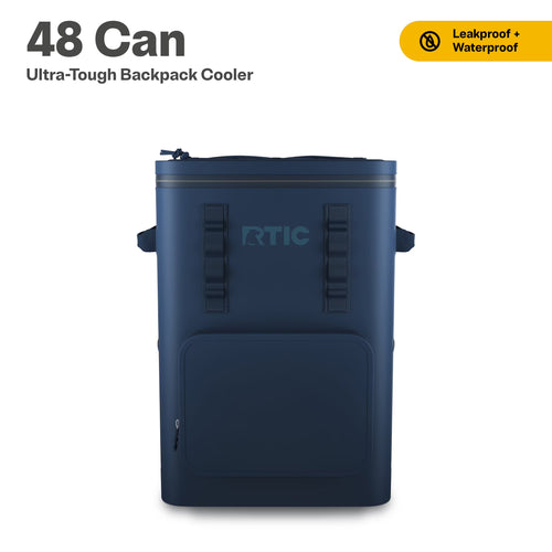 RTIC 48 Can Ultra-Tough Backpack Cooler, Leakproof Cooler, Waterproof Zipper, Navy