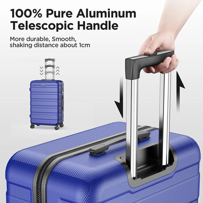 Famistar Hardside Luggage Suitcase 4 Piece Set with 360° Double Spinner Wheels Integrated TSA Lock, 14” Travel Case, 20" Carry-On Luggage, 24" Checked Luggage and 28" Checked Luggage, Blue