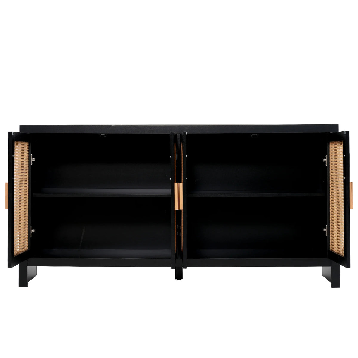 Modern Rattan Sideboard Buffet Cabinet, Kitchen Storage Cabinet, Living Room TV Stand for TVs up to 65", Entertainment Center with Adjustable Shelf, for Dining Living Room Hallway, White