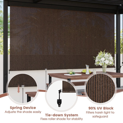 Vicllax Outdoor Patio Blinds Sun Shades Spring Roller Shade with Valance for Patio, Gray, 8'Wx8'H