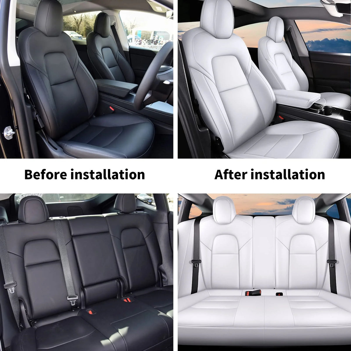 AOMSAZTO Car Seat Cover for Tesla Model Y 2023 2024 - Full Set Customized Faux Leather Seat Covers (Black,5 Seater)