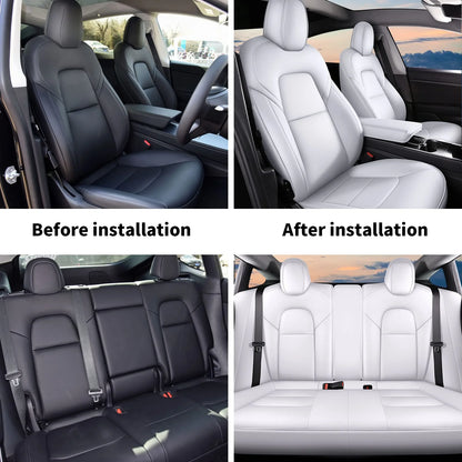 AOMSAZTO Car Seat Cover for Tesla Model Y 2023 2024 - Full Set Customized Faux Leather Seat Covers (Black,5 Seater)