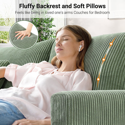 87" Corduroy Sofa,3 Seater Sofa with Extra Deep Seats,Neche Comfy Upholstered Couch for Living Room,2 Pillows,Green