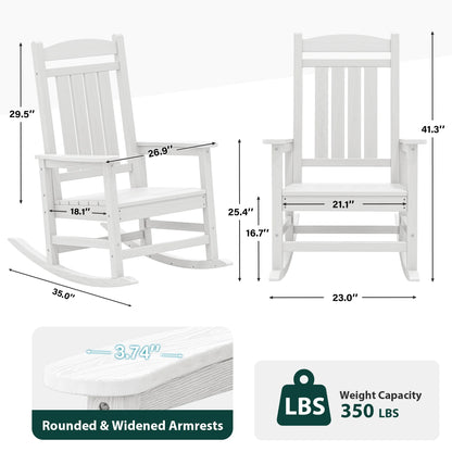 KINGYES HDPE Outdoor Rocking Chairs Set of 2,HDPE Patio Rocker for Porch,Black